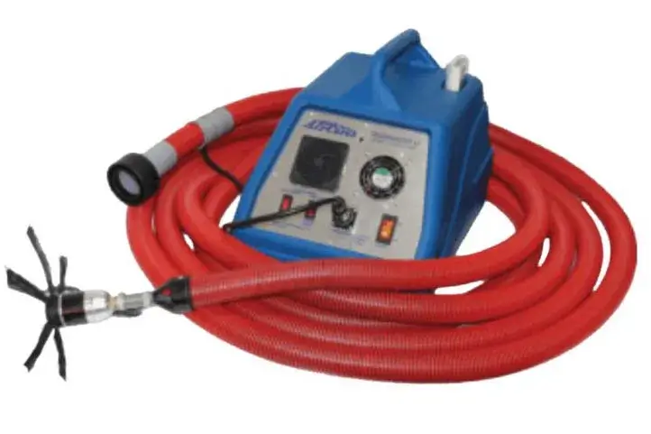 blue air duct cleaner with red hose